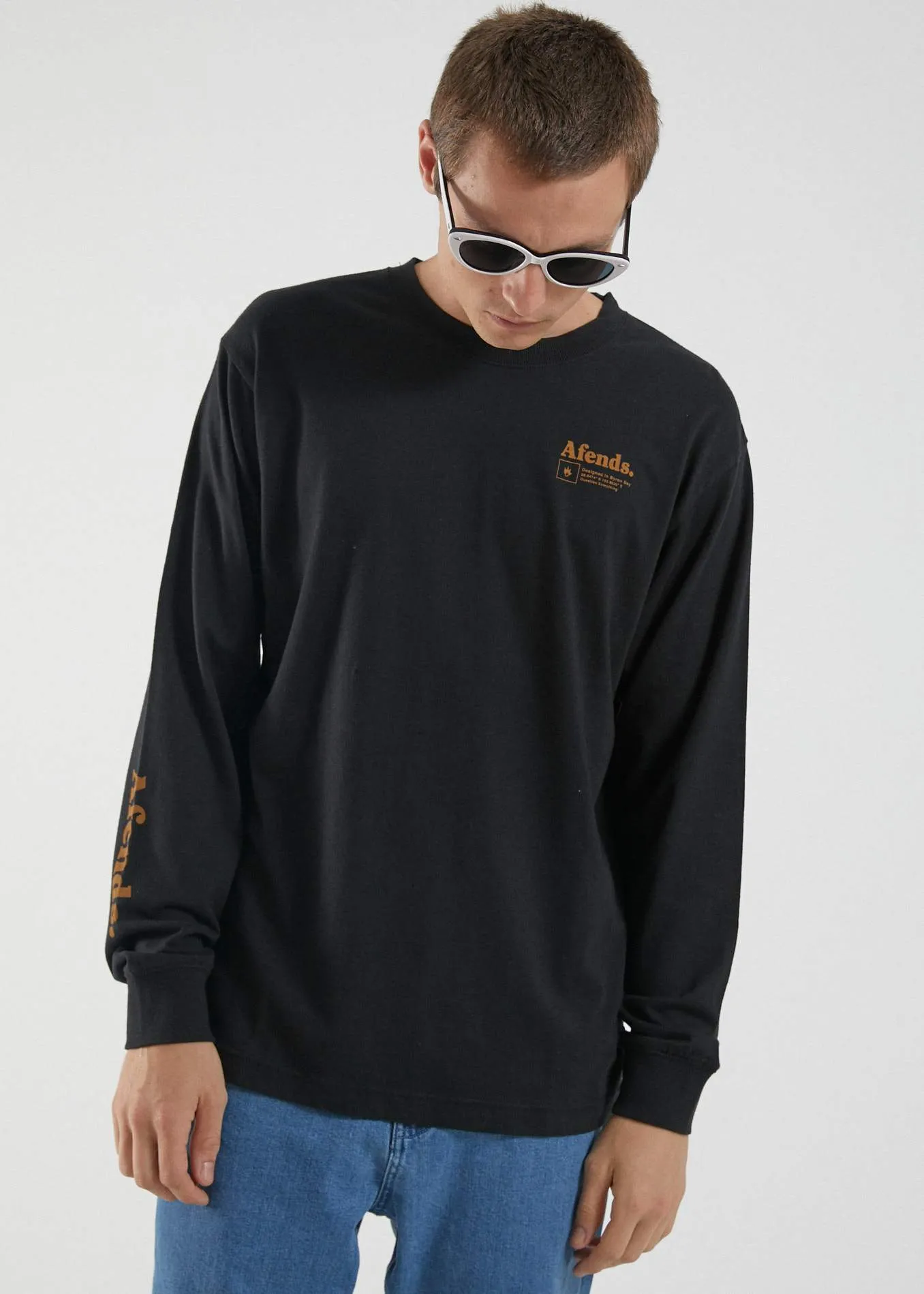 Afends Mens Atlas - Retro Fit Long Sleeve Tee - Black