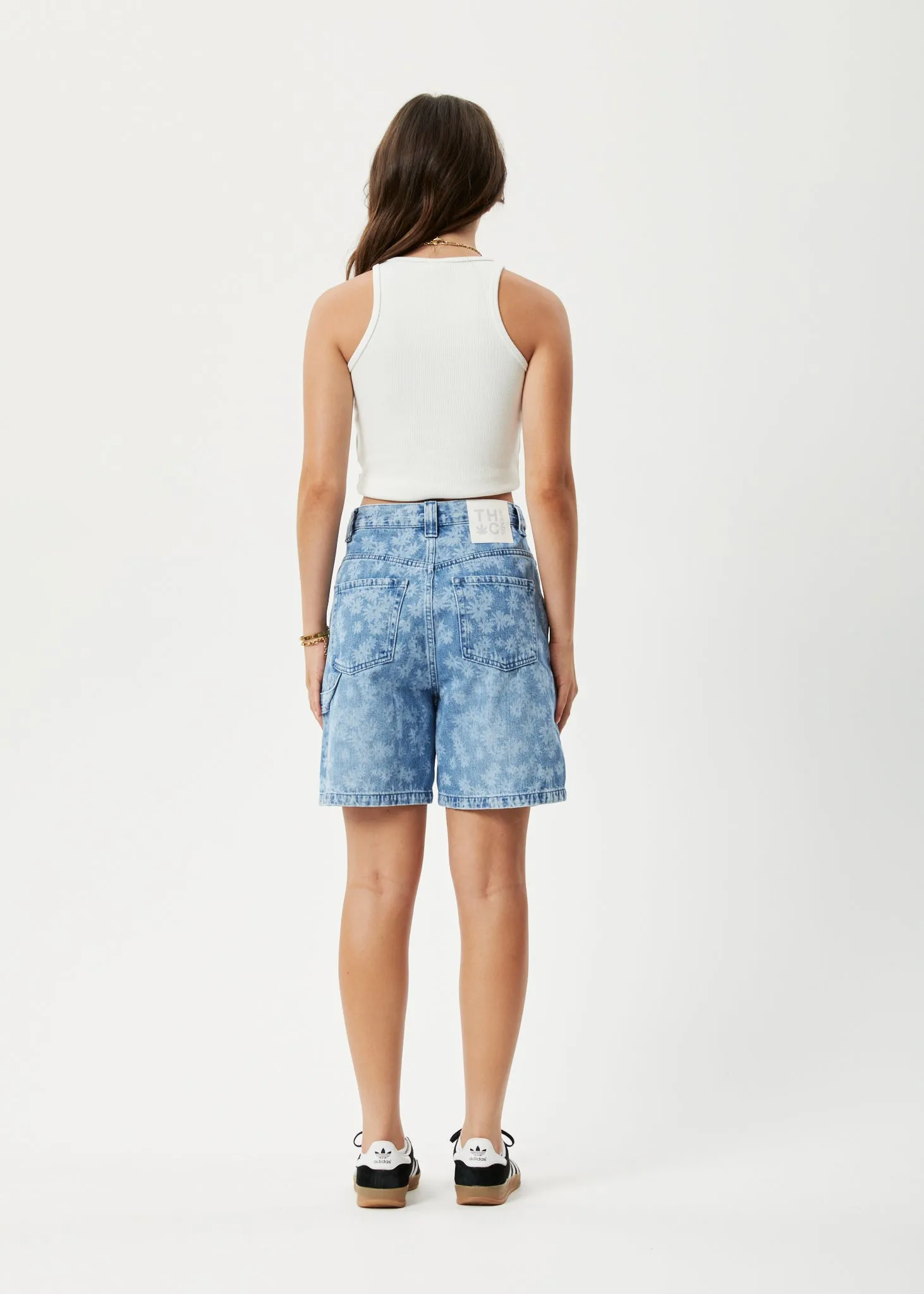 AFENDS Womens Fink Emilie - Denim Carpenter Shorts - Worn Blue Daisy