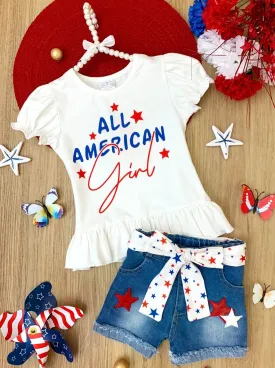 All American Girl Star Denim Short Set