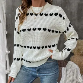 Autumn Winter Women White Long-Sleeved Love Sweater for Women