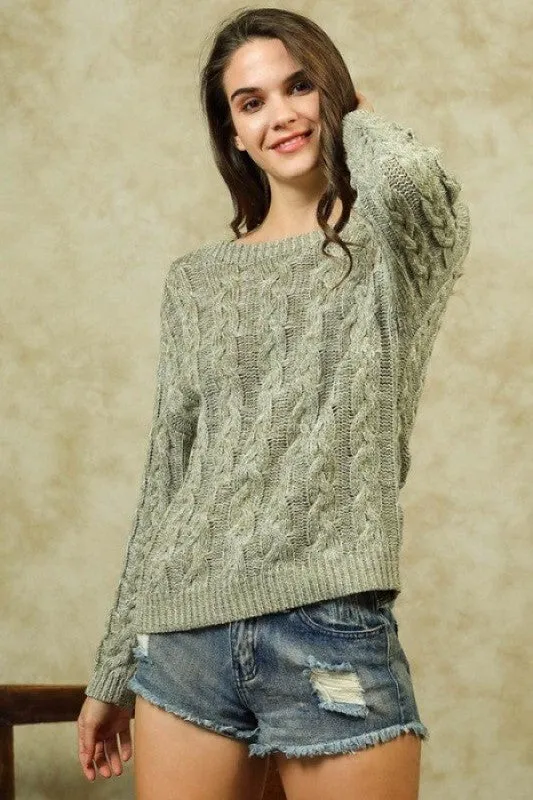 Bocale (Olive) Cable Knit Sweater