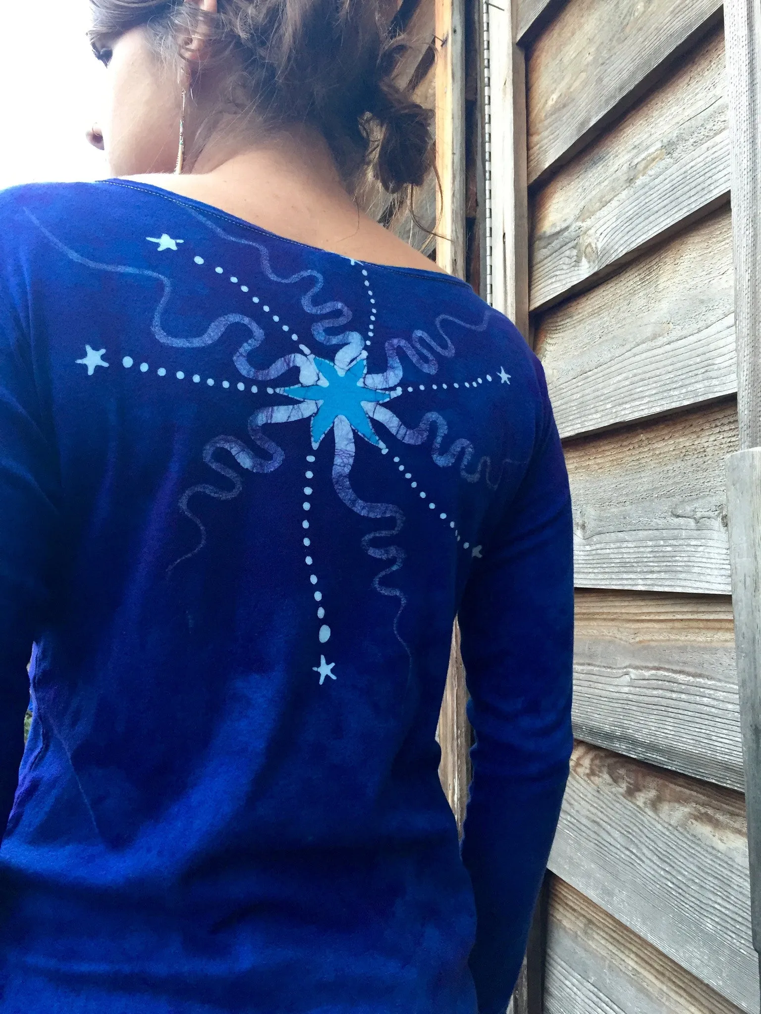 Brilliant Blue Center Star Long Sleeve Batik Top