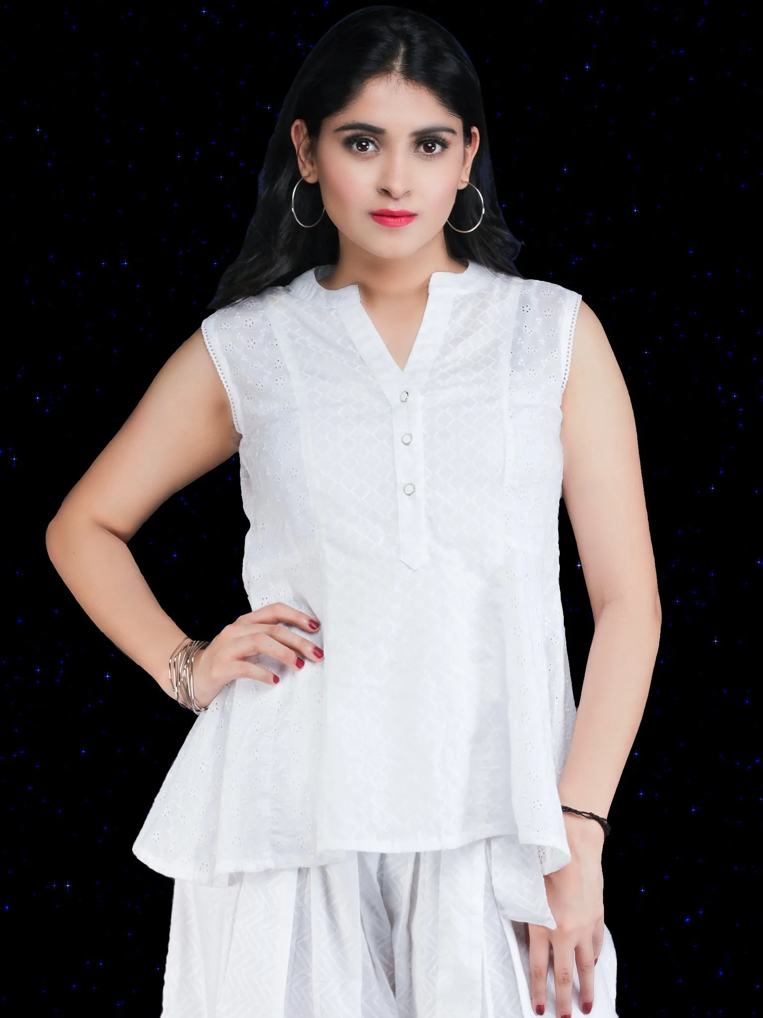 Chandni Jamina - Cotton Dobby Sleeveless Top - T69FP01