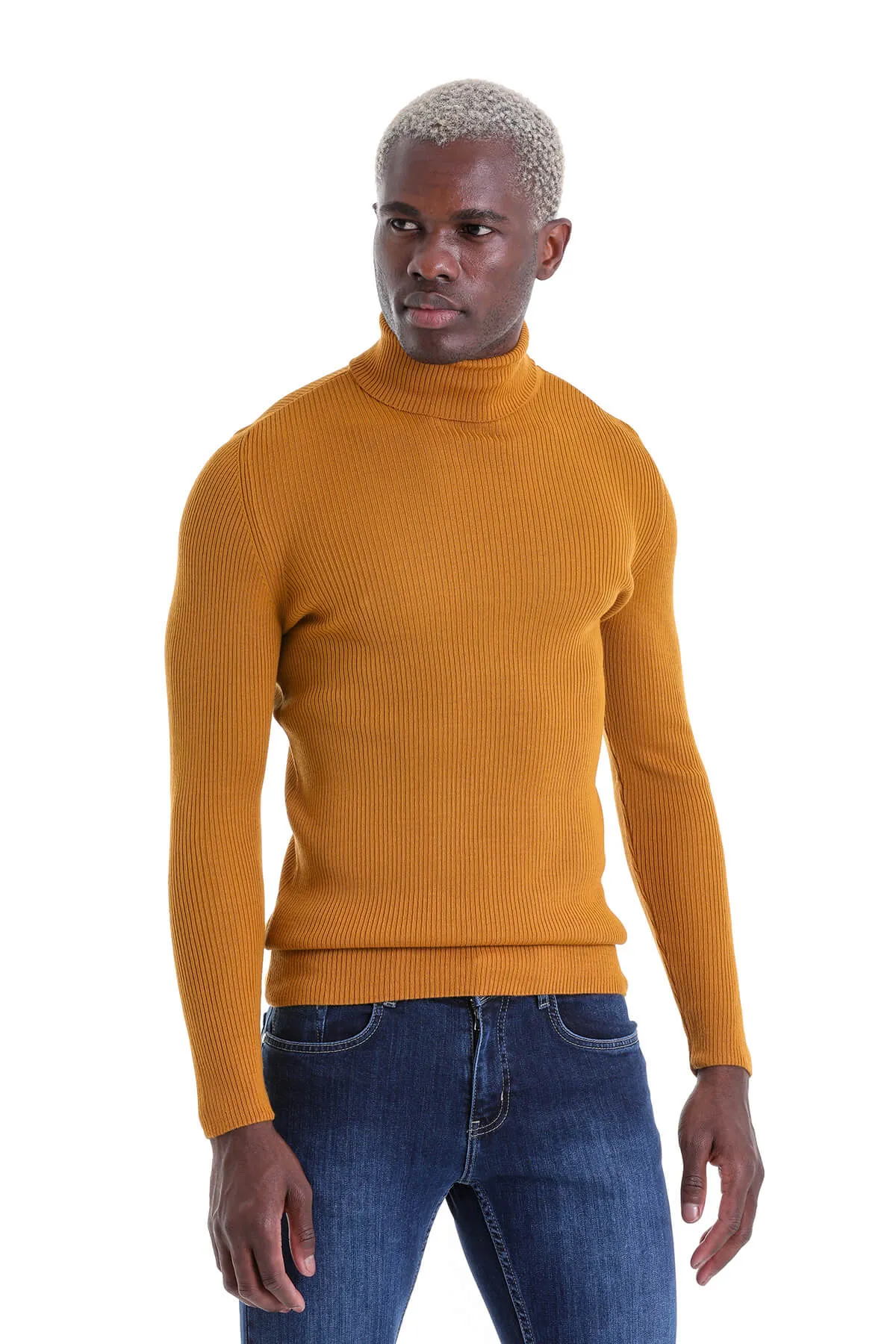 Comfort Fit Wool Blend Saffron Turtleneck Sweater