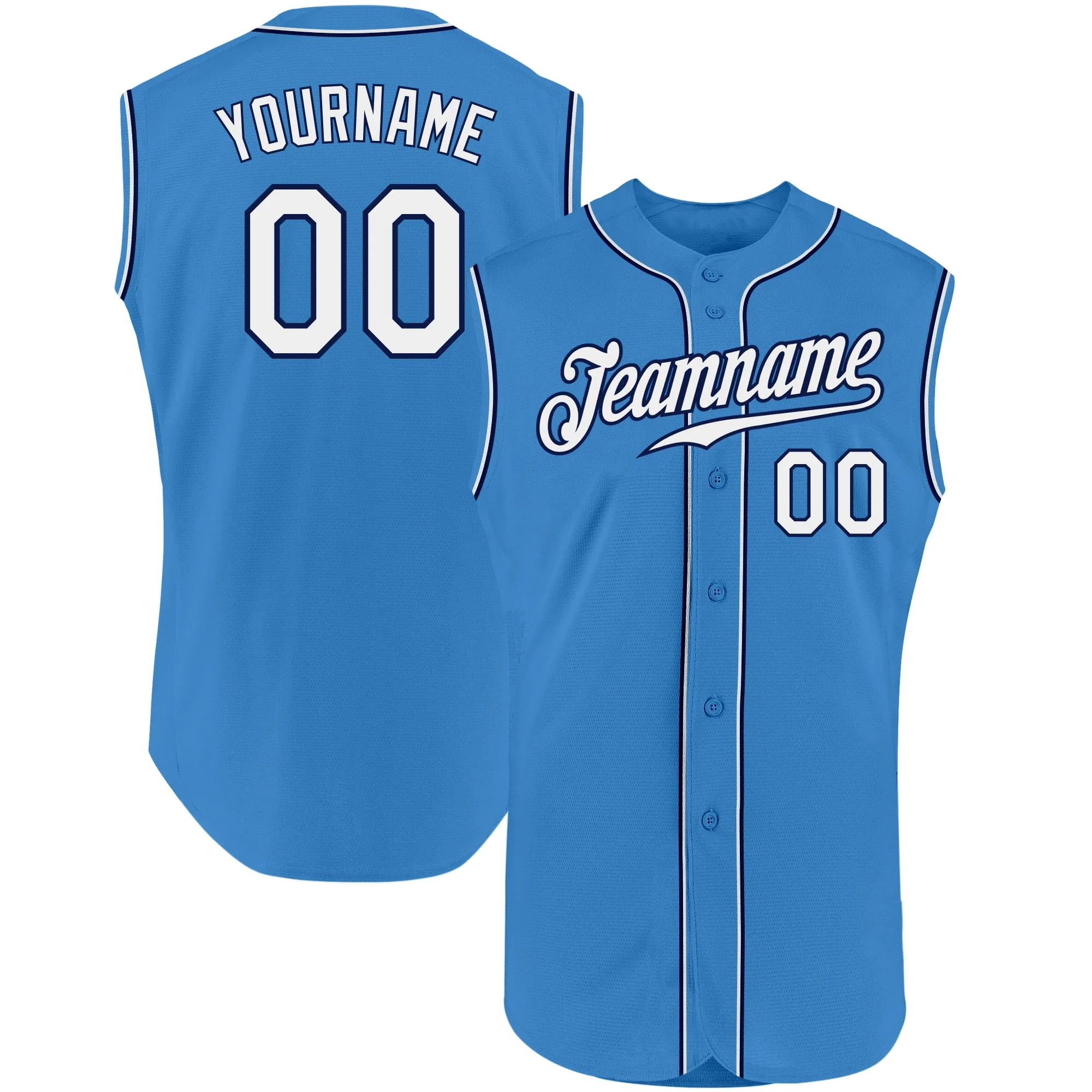 Custom Powder Blue White-Navy Authentic Sleeveless Baseball Jersey