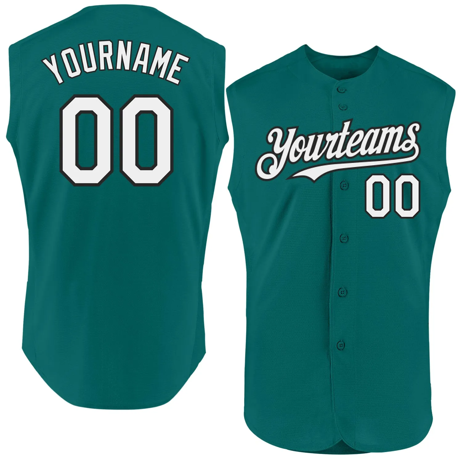 Custom Teal White-Black Authentic Sleeveless Baseball Jersey