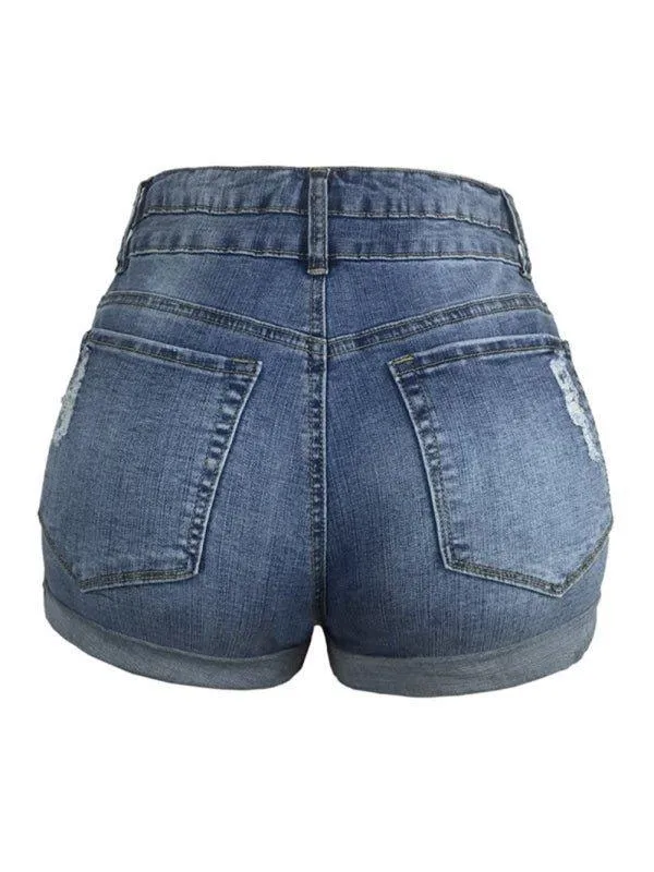 Distressed Rolled Edge Denim Shorts