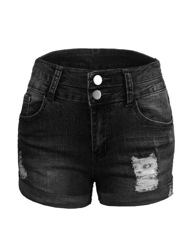 Distressed Rolled Edge Denim Shorts