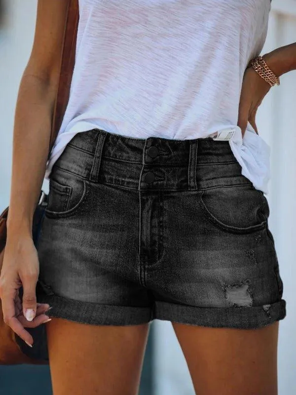 Distressed Rolled Edge Denim Shorts