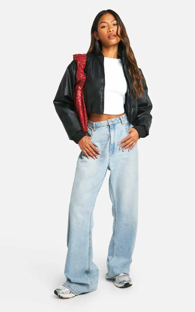 FAUX LEATHER CROPPED COLLAR DETAIL JACKET