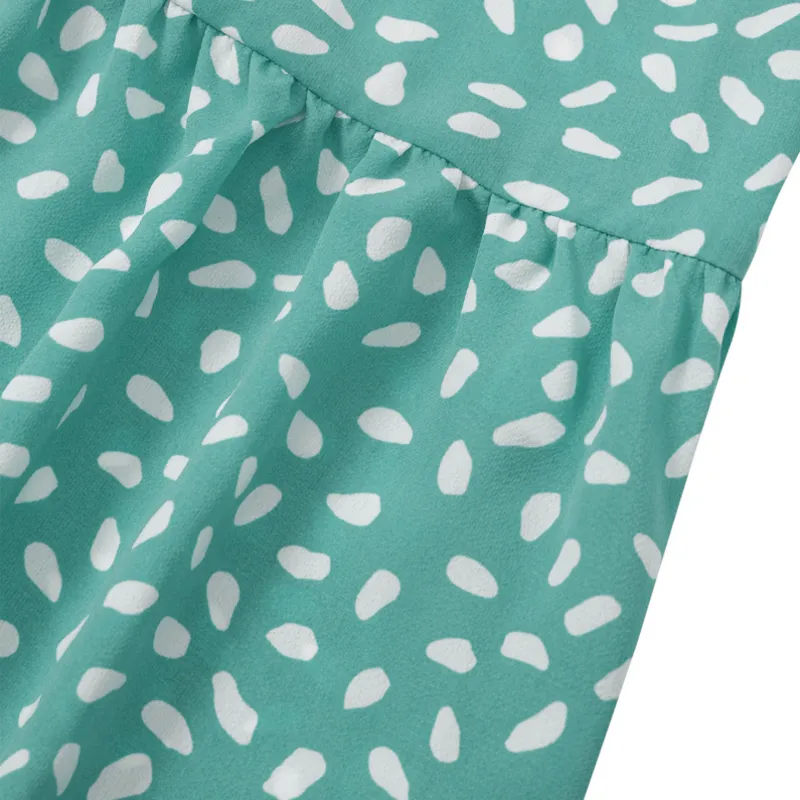 Floral Green Dress | Button Up Short Sleeve