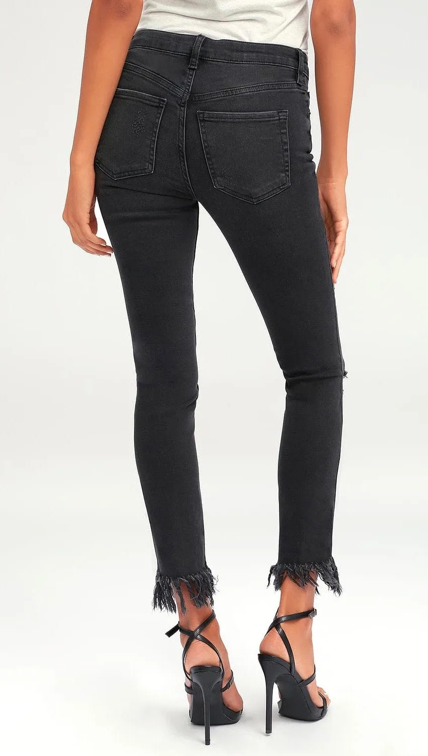 Free People Great Heights Frayed Skinny Black