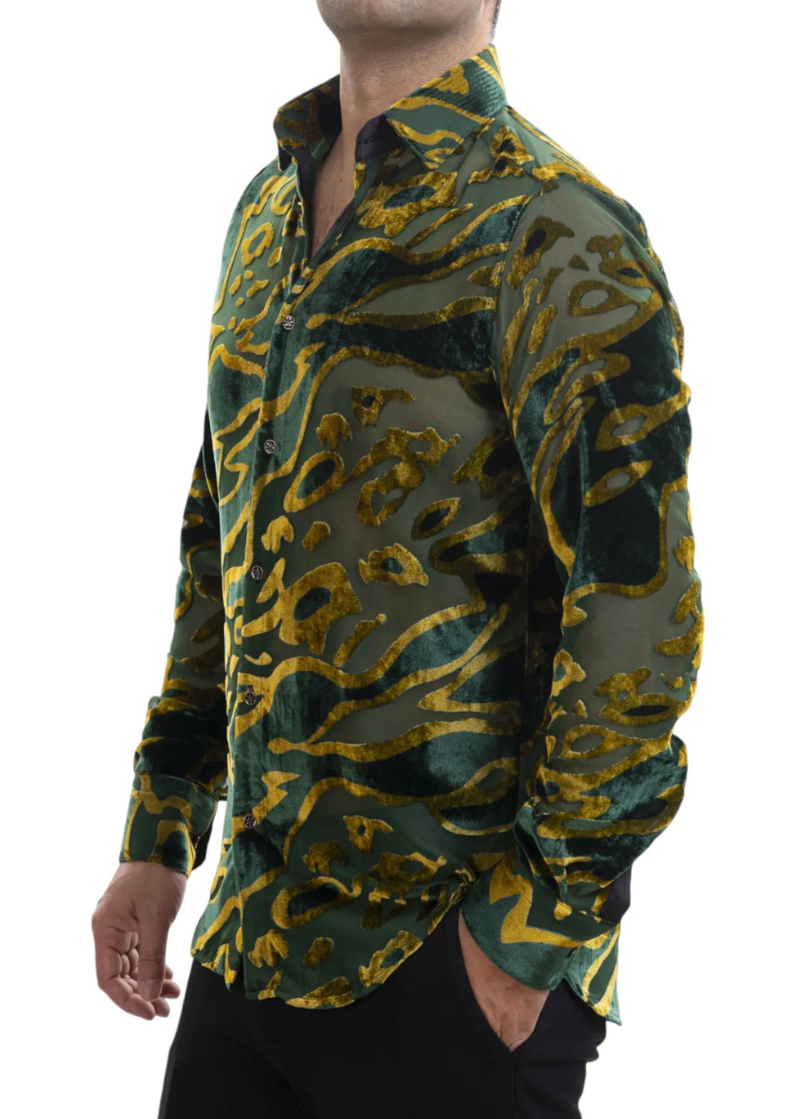 Green Gold Abstract Velvet Shirt