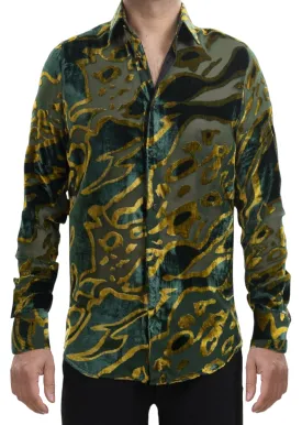 Green Gold Abstract Velvet Shirt