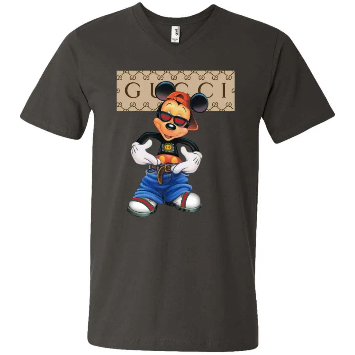 Gucci Logo Shirt Mickey Mouse T-shirt Men V-Neck T-Shirt