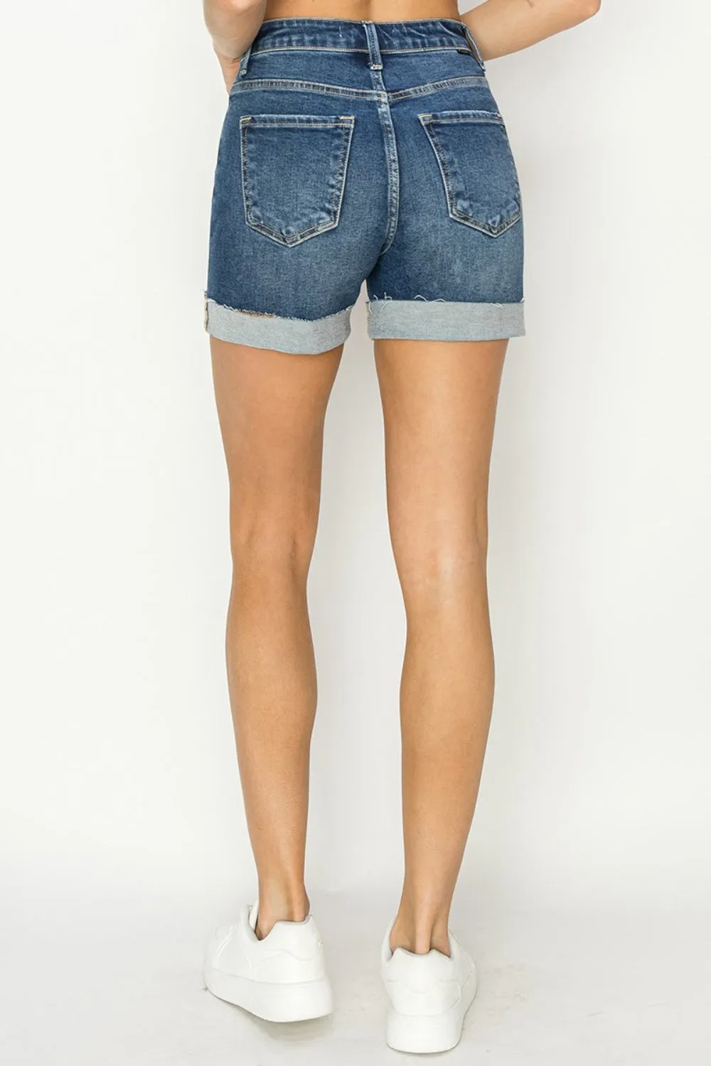 High Rise Cuffed Denim Shorts