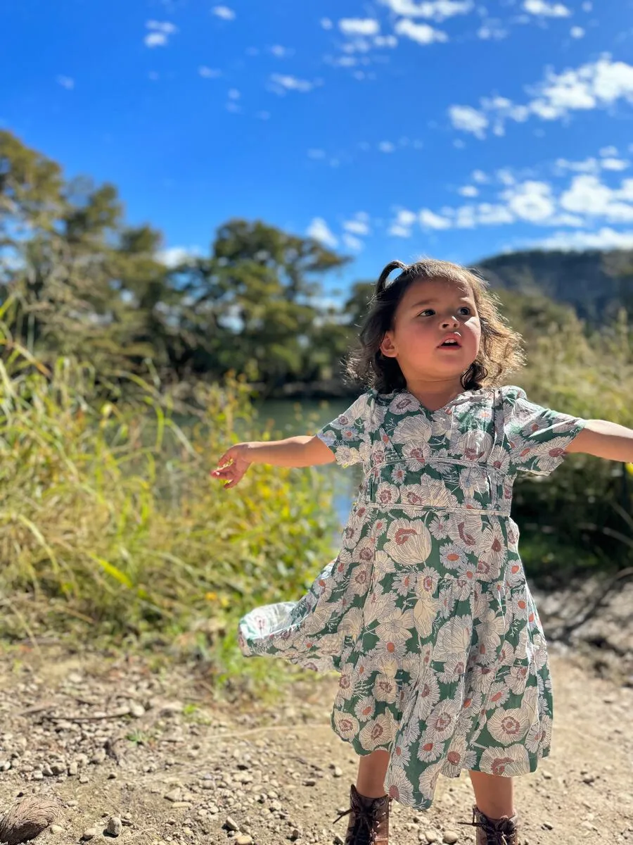 Indigo Dress- Green Floral