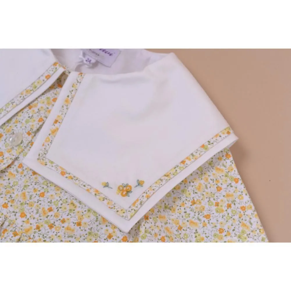 Kidiwi Yellow Floral Dress with Embroidered Sailor Collar