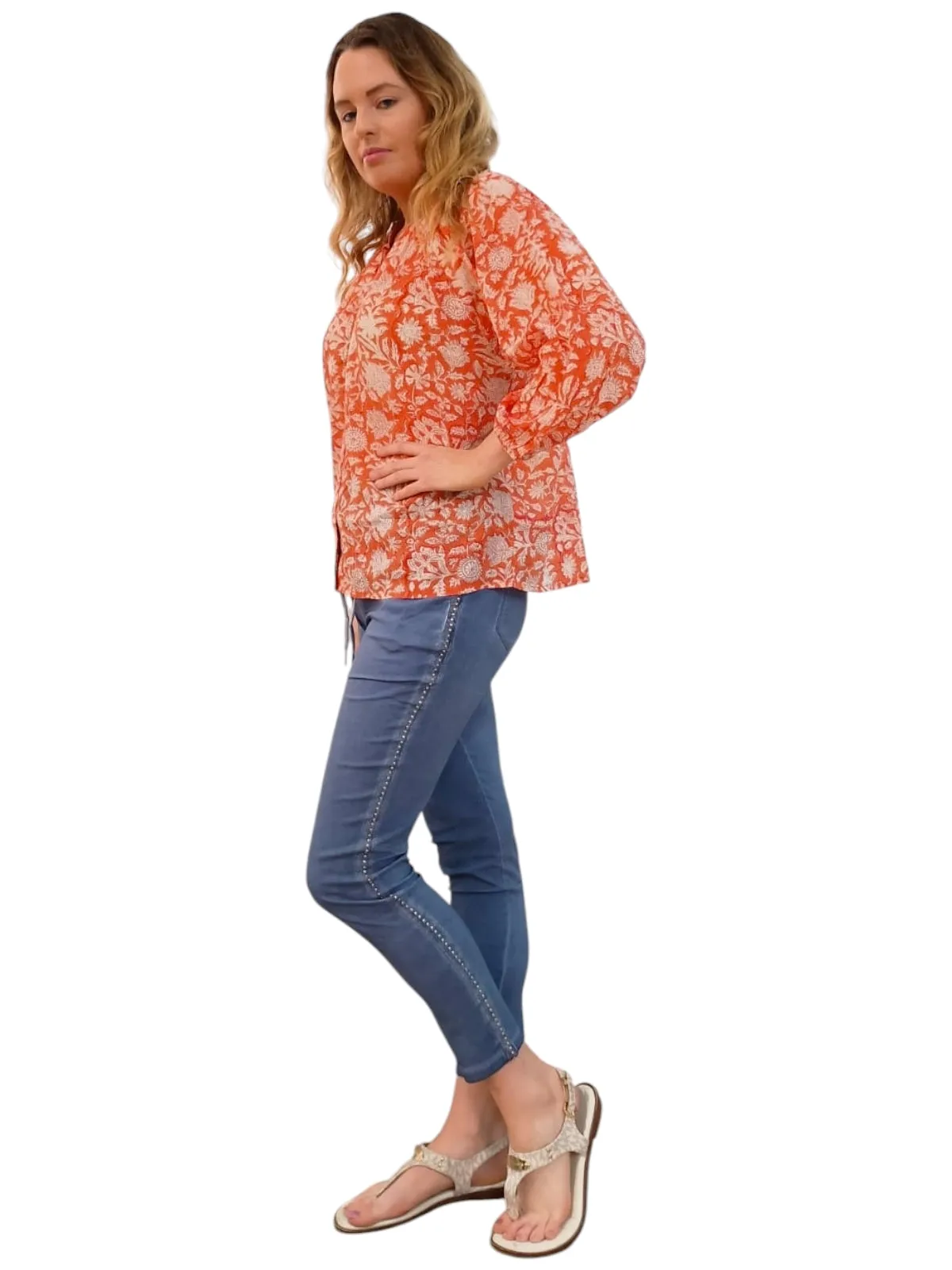 Melange - Floral Cotton Top - Apricot