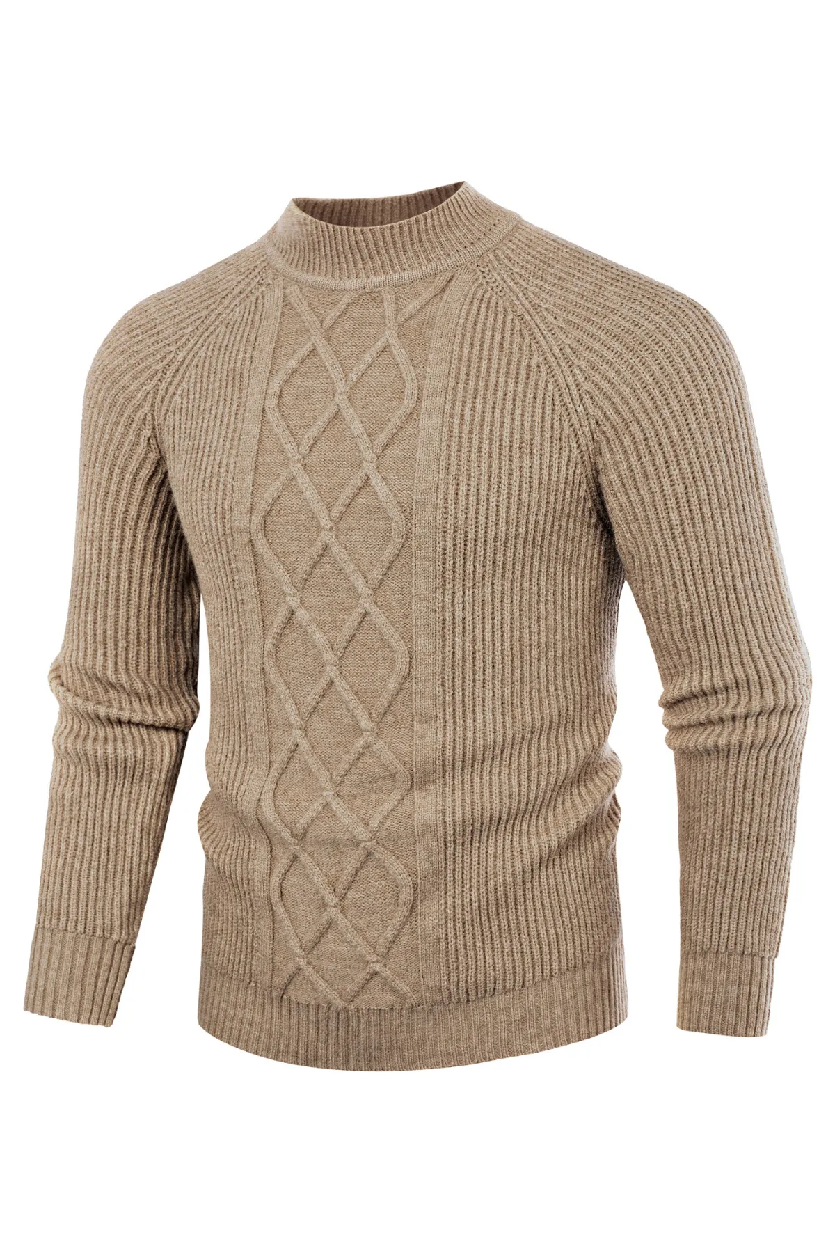 Men's Mock Neck Sweater Casual Cable Twisted Knitted Pullover Casual Sweaters