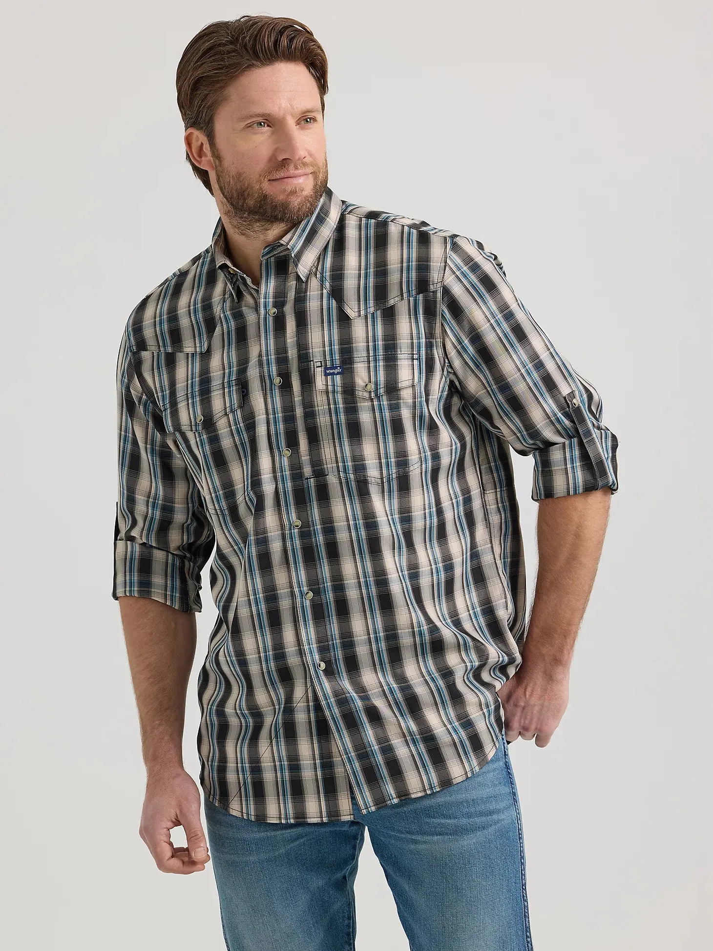 Men's Wrangler Performance Plaid Long Sleeve Snap Shirt