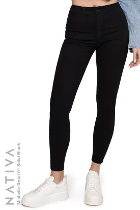 NATIVA, STRETCH JEANS. MICHELLE GREAT 01 BLACK, High Shaping Capacity, All-Season Wear, Hi-Rise Super Skinny Jeans