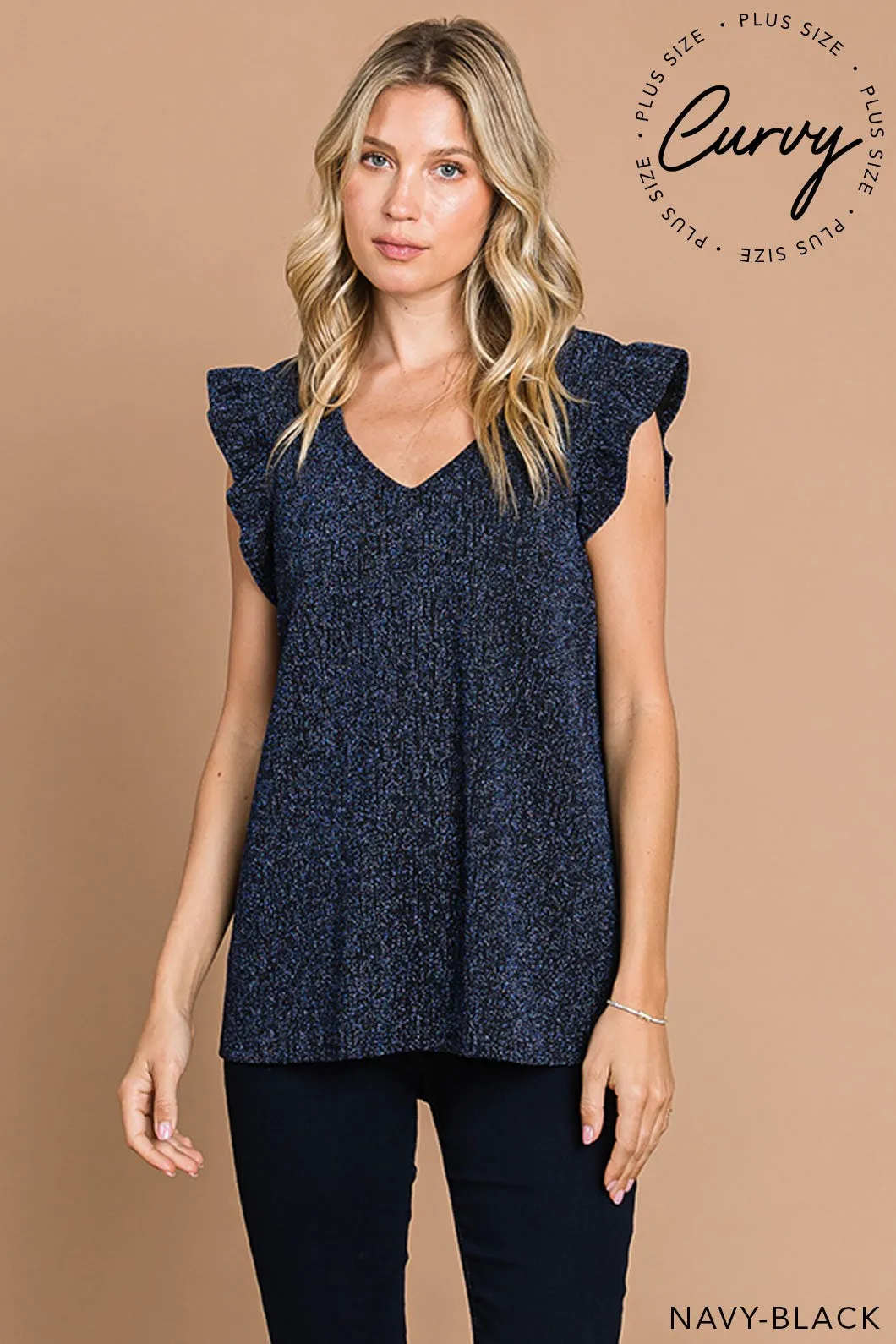 Navy-Black Ruffle Sleeve Top