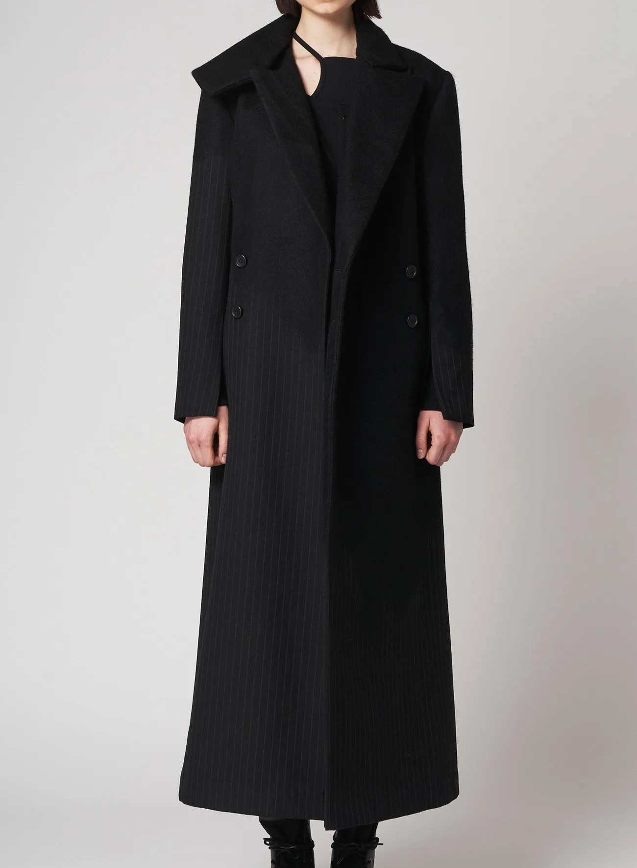 Needle Stripe Double Front Long Coat