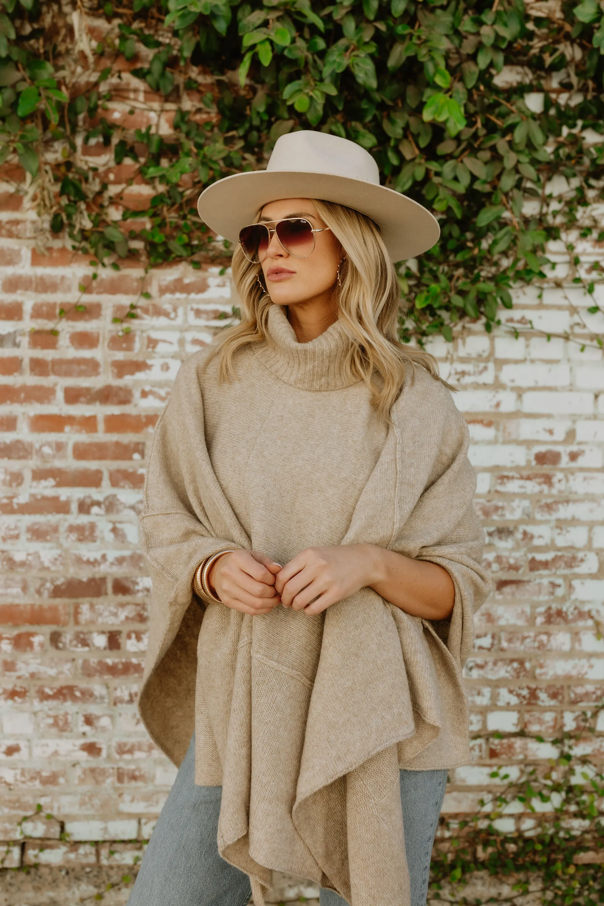 NEW!! Apres Chic Turtleneck Poncho in Taupe