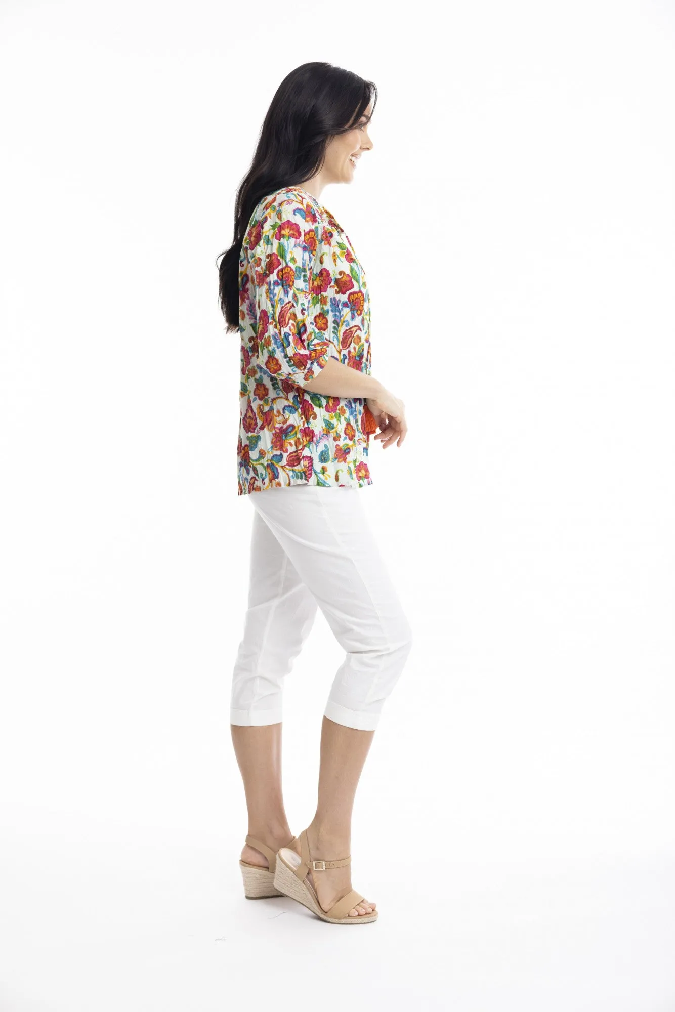 Orientique - Carvalho Boho Top Shirred-White