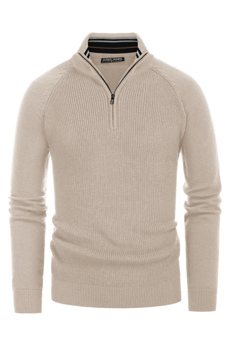 Paul Jones Men's Quarter Zip Sweater Casual Mock Neck Pullover Slim Fit Knit Polo Sweater