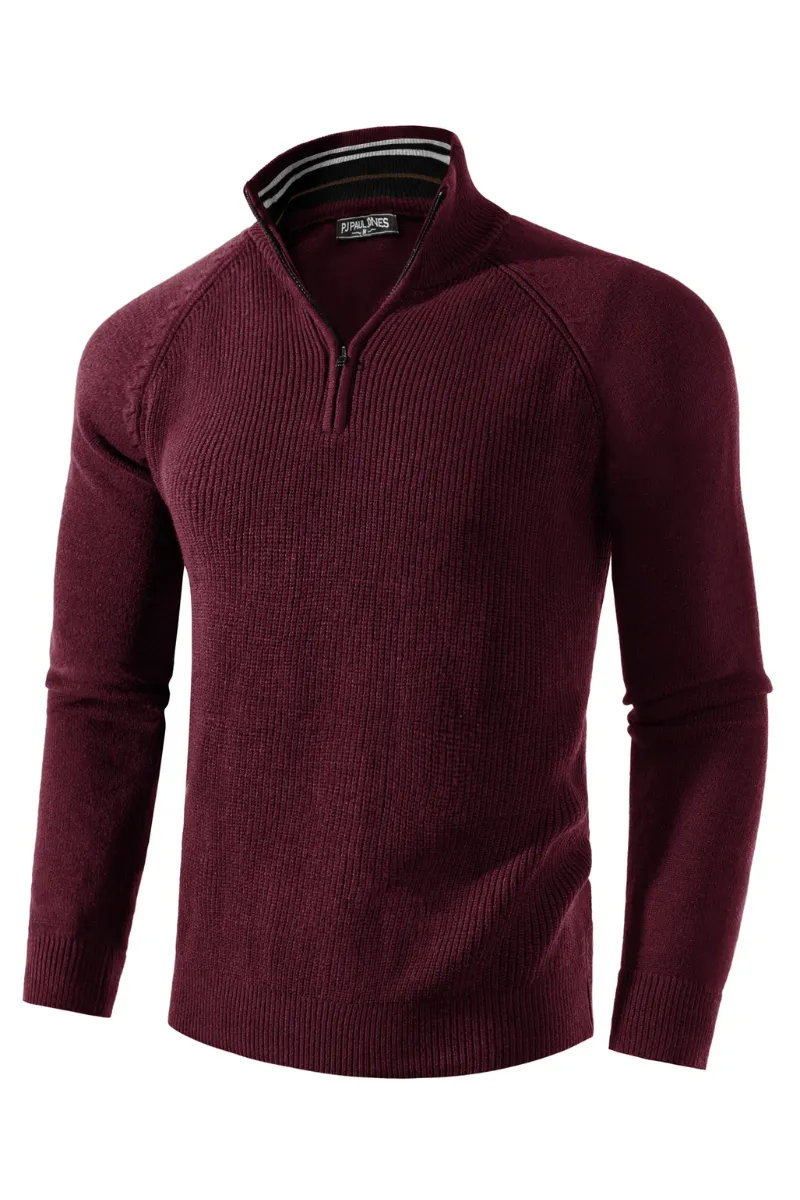 Paul Jones Men's Quarter Zip Sweater Casual Mock Neck Pullover Slim Fit Knit Polo Sweater