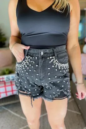 Raleigh Studded Rhinestone Frayed Denim Shorts *FINAL SALE*