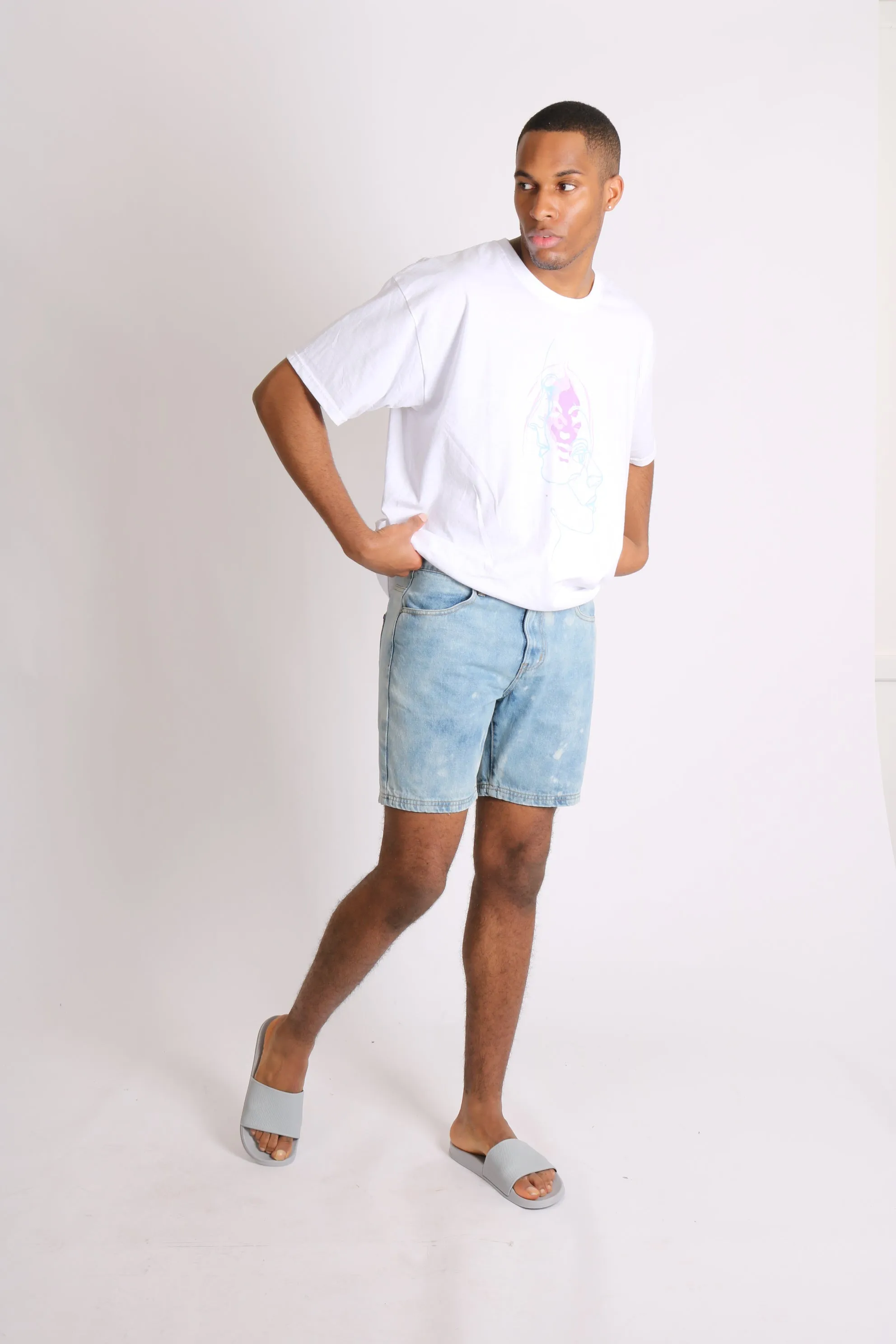 Relaxed Cloud Bleach Wash Denim Shorts