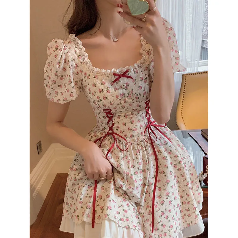 Rose Print Lace Dress