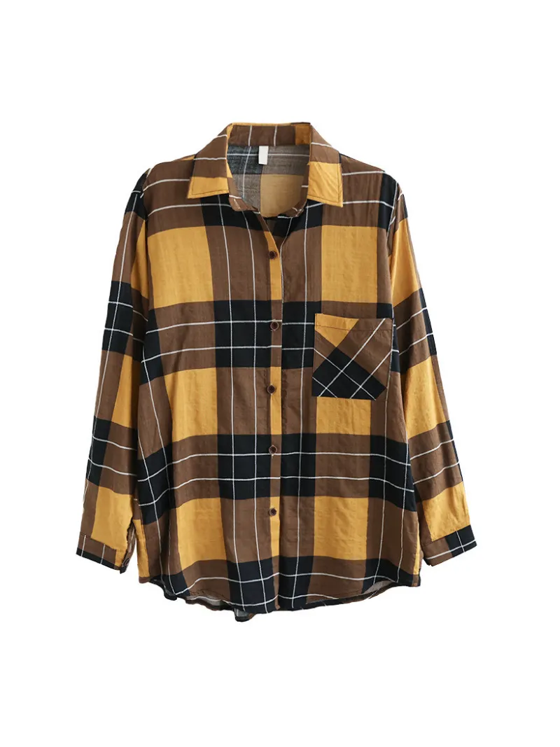 Spring Long Sleeve Stylish Lapel Plaid Loose Causal Shirt Dress