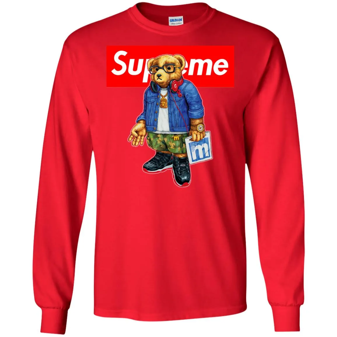 Supreme Bear Style Music T-shirt Men Long Sleeve Shirt