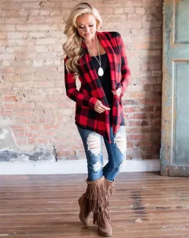 Tartan Plaid Cardigan (Red)