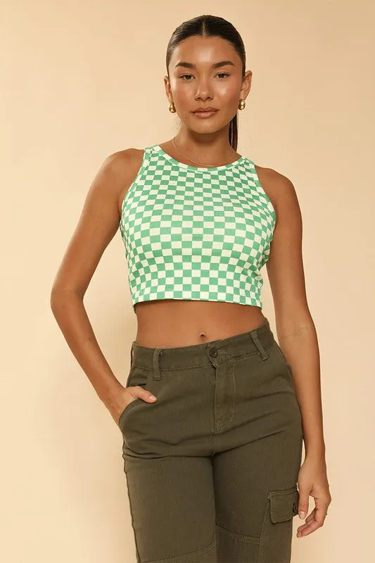 TEEK - Cropped Checkered Rib Knit Tank