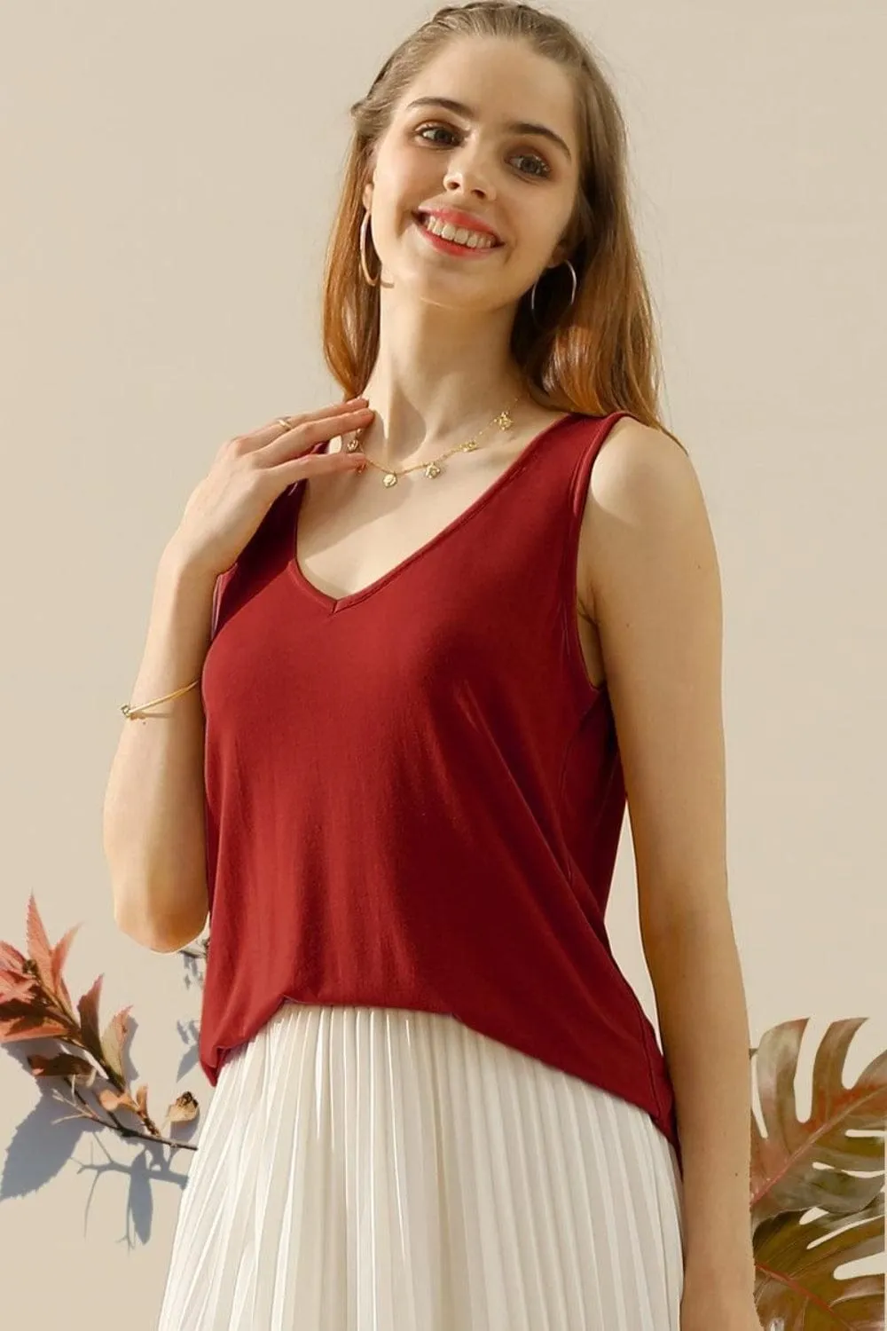 Women's Full Size V-Neck Curved Hem Tank