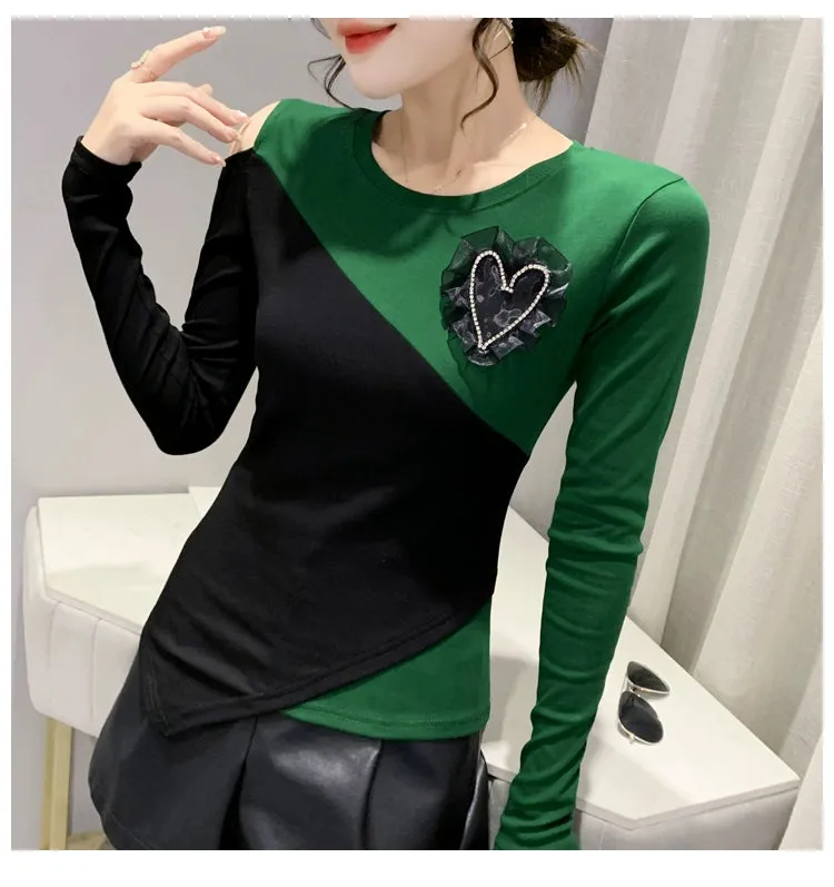 Women's off-Shoulder Slim-Fit Long-Sleeve T-shirt