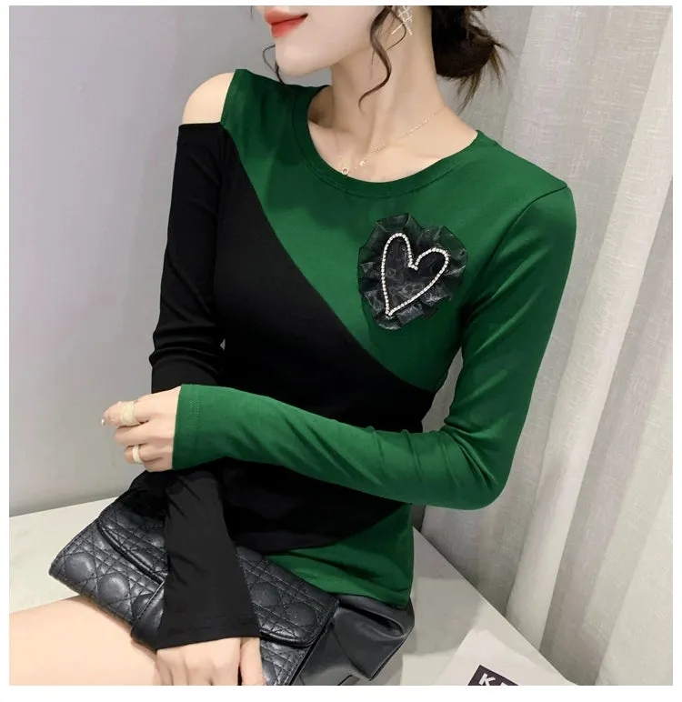 Women's off-Shoulder Slim-Fit Long-Sleeve T-shirt