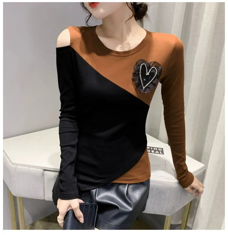 Women's off-Shoulder Slim-Fit Long-Sleeve T-shirt