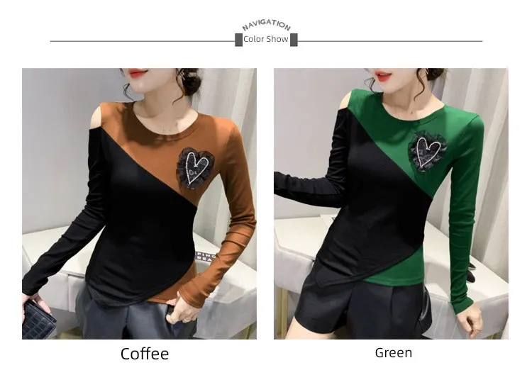 Women's off-Shoulder Slim-Fit Long-Sleeve T-shirt