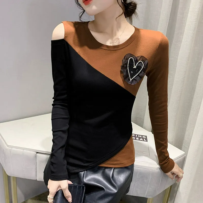 Women's off-Shoulder Slim-Fit Long-Sleeve T-shirt