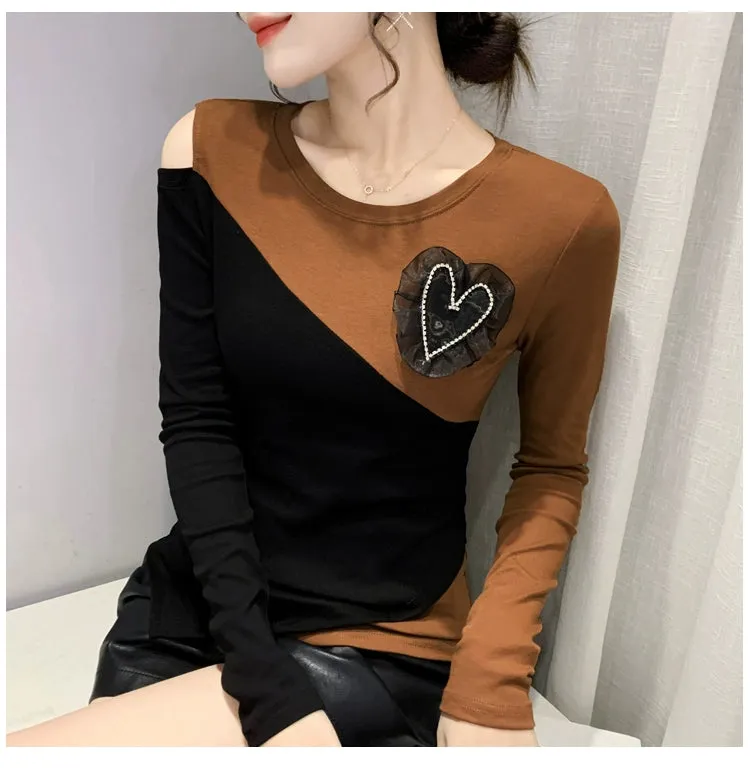 Women's off-Shoulder Slim-Fit Long-Sleeve T-shirt