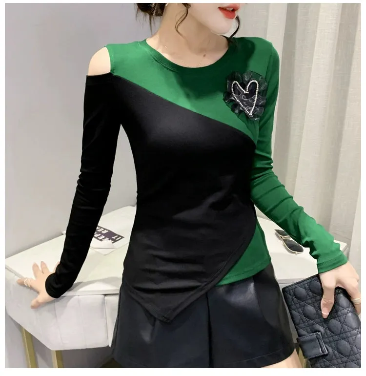 Women's off-Shoulder Slim-Fit Long-Sleeve T-shirt