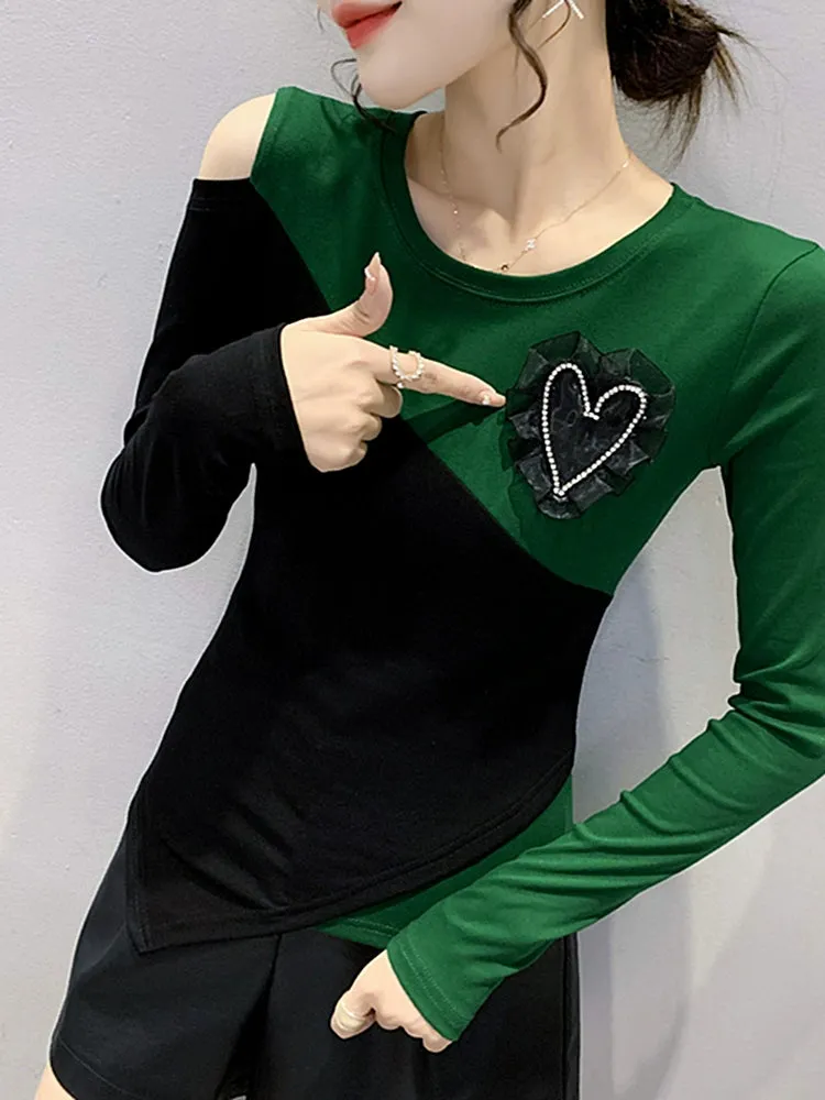 Women's off-Shoulder Slim-Fit Long-Sleeve T-shirt