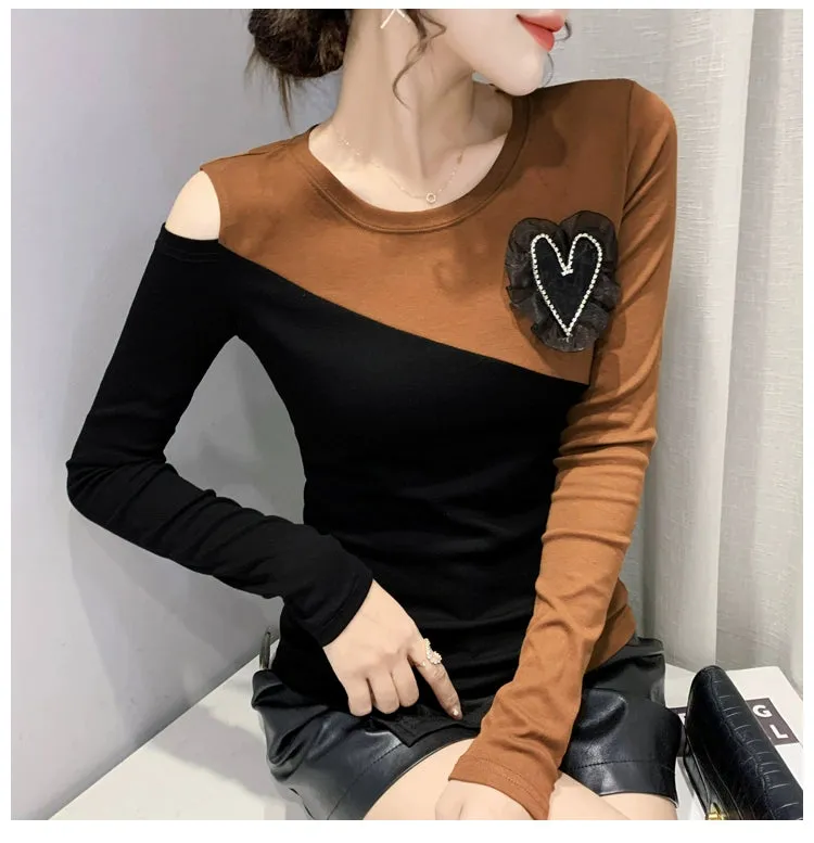 Women's off-Shoulder Slim-Fit Long-Sleeve T-shirt