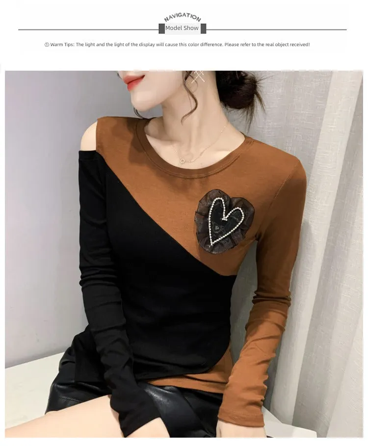 Women's off-Shoulder Slim-Fit Long-Sleeve T-shirt